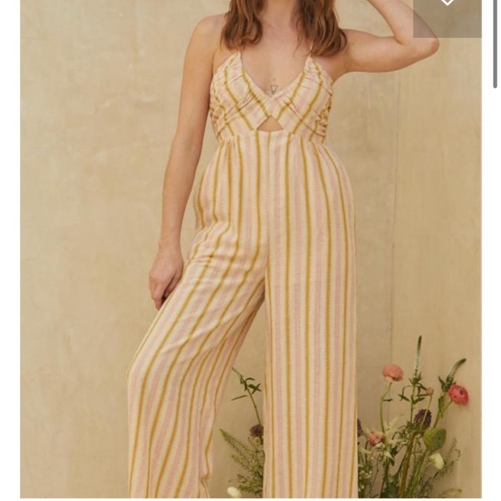Vestique Cream and Yellow Jumpsuit with Plunging V-neckline